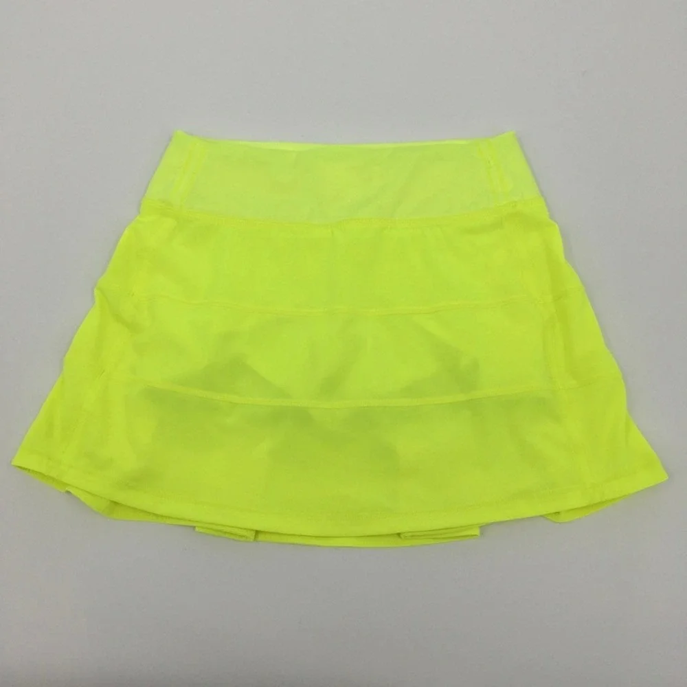 Lululemon Pace Rival Skirt Skort Sz 0 Highlighter Yellow Neon Pickleball Tennis